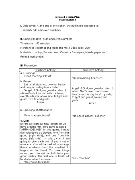 even and odd numbers lesson plan|Detailed Lesson Plan in Mathematics 2 odd and even numbers.